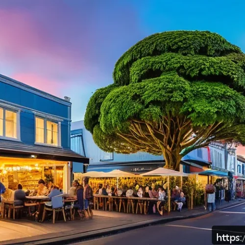 뉴질랜드 주요 도시 비교  오클랜드 vs 웰링턴 vs 크라이스트처치 - A vibrant urban street scene in Auckland&rsquo;s Ponsonby neighborhood during golden hour, showcasing a co...